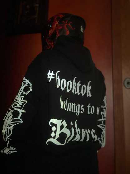 Booktok Biker Hoodie, Reflective Design, Crafted in USA-Coordom