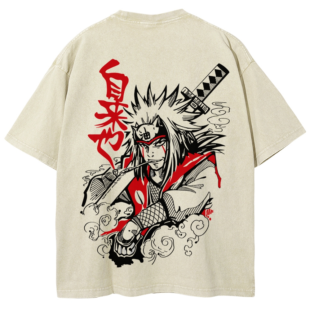 Naruto Sannin Jiraiya Printed Vintage Washed Tee Unisex Oversize Cotton T-shirt-Coordom