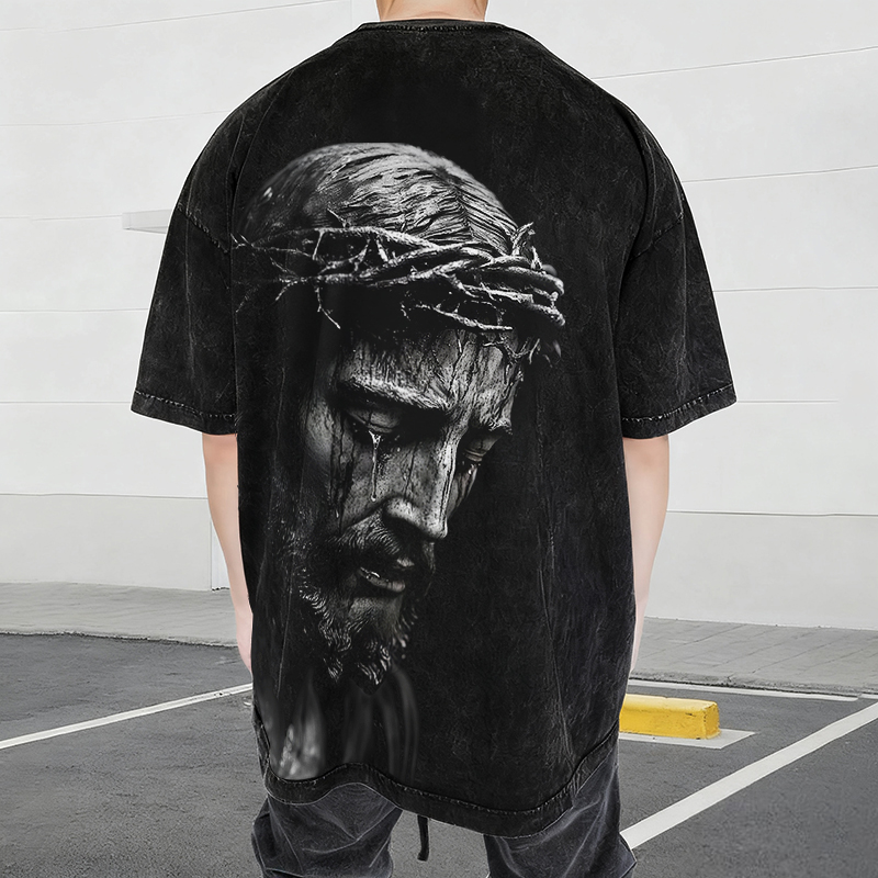 Crown Of Thorns Portrait Washed T-Shirt-Coordom