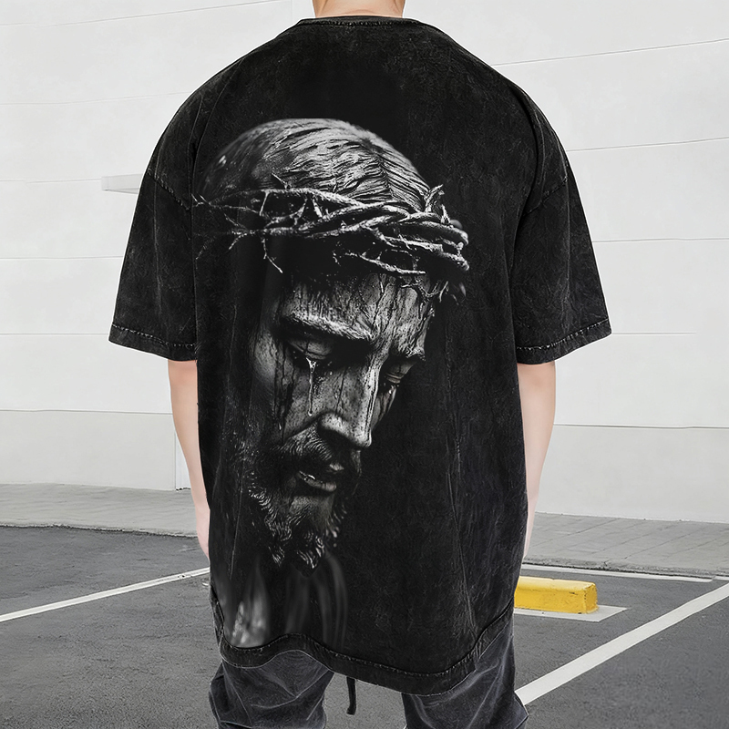 Crown Of Thorns Portrait Washed T-Shirt-Coordom