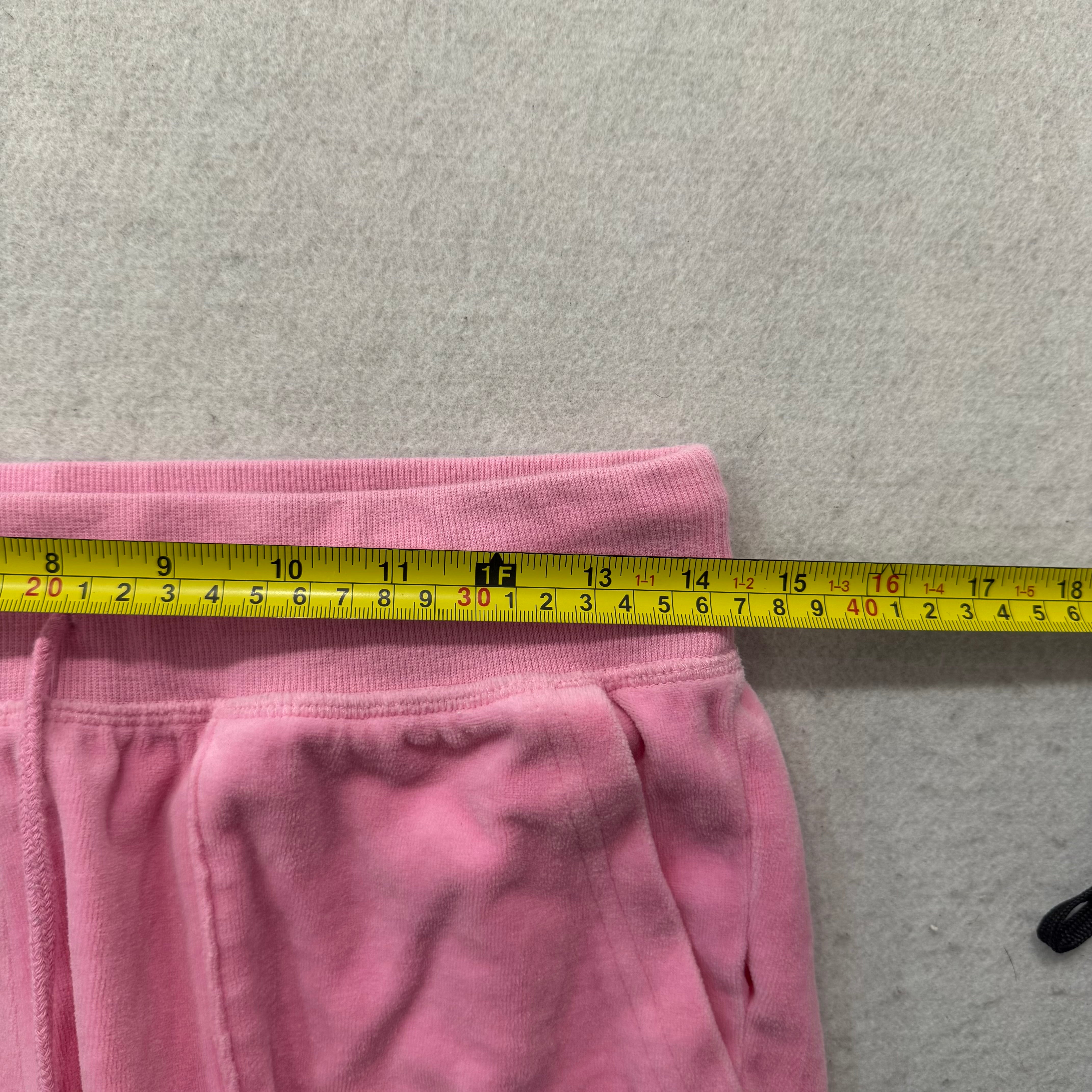 Juicy Couture Women's Pink Velour Flared Track Pants Pockets Drawstring Size M-Coordom