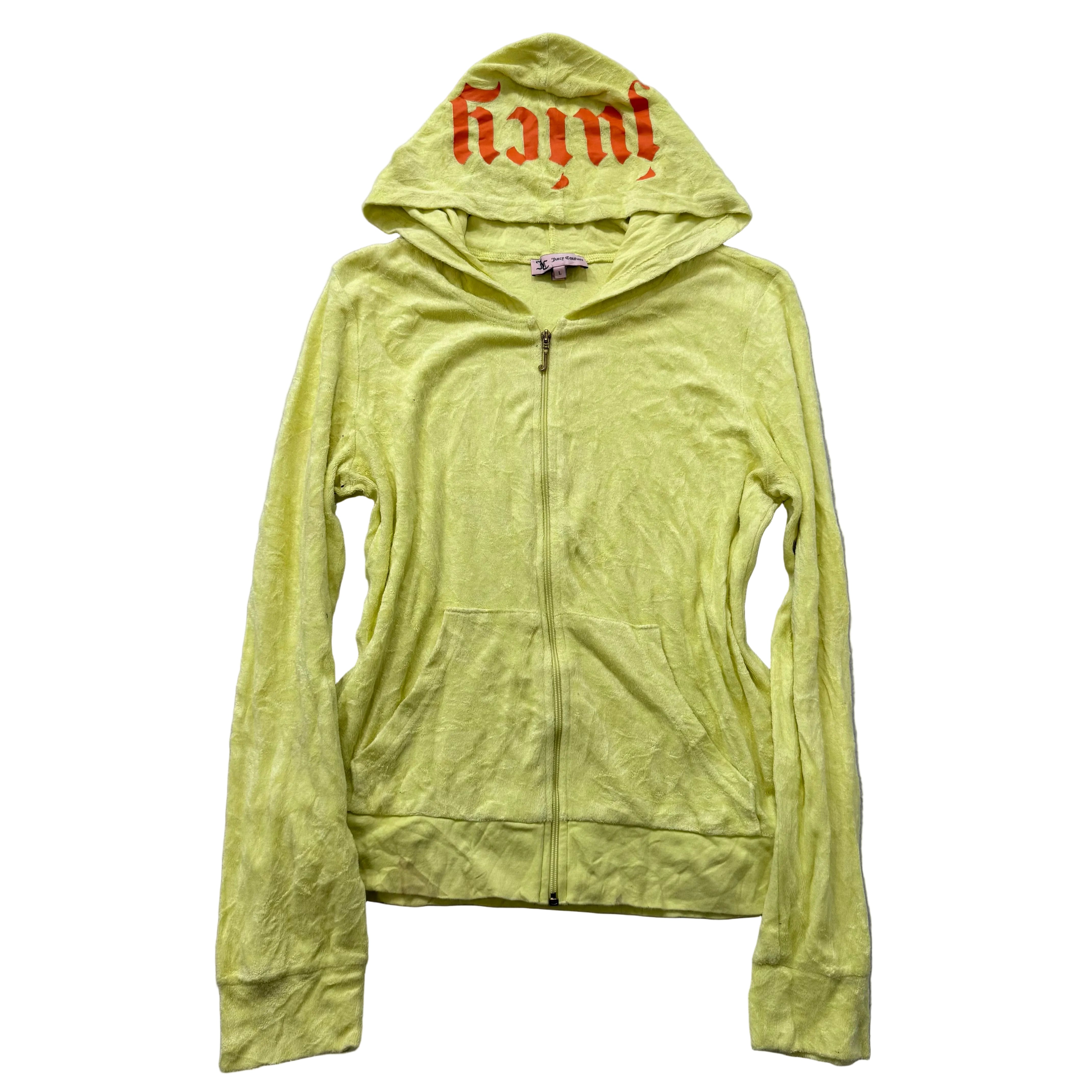 Juicy Couture Women's Yellow Terry Cloth Zip-Up Hoodie Long Sleeve Casual Size L-Coordom