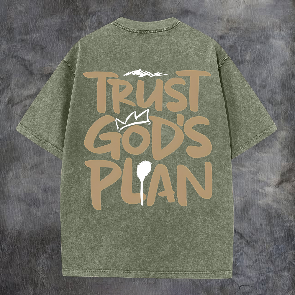 Trust God's Plan Printed Men's Washed T-Shirt-Coordom