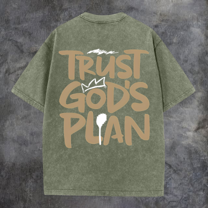 Trust God's Plan Printed Men's Washed T-Shirt-Coordom