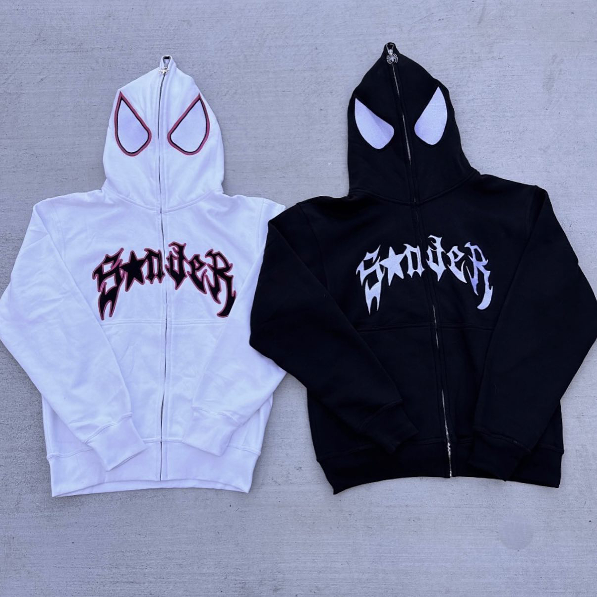 Fun Spider Eyes Lettering Zip Hood Hoodie-Coordom