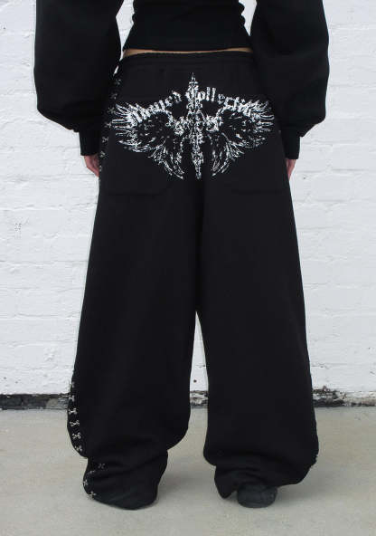 FALLEN HOOK AND EYE OVERSIZED SWEATPANTS BLACK-Coordom