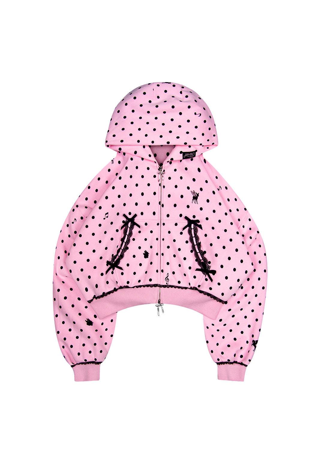 NOVA POLKA DOT CROP ZIP HOODIE BABY PINK-Coordom