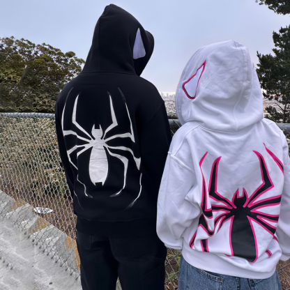 Fun Spider Eyes Lettering Zip Hood Hoodie-Coordom