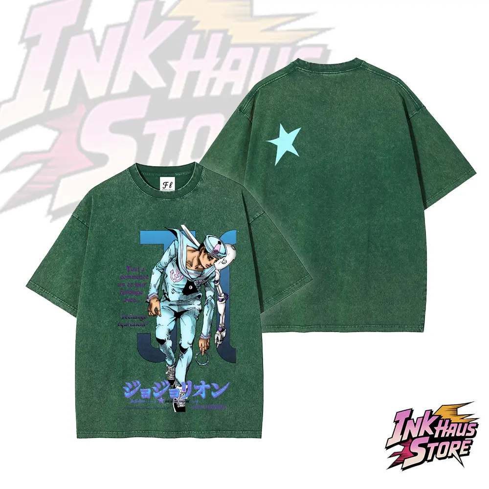 Josuke Higashikata (JoJo's Bizarre Adventure Part 8: The Gospel of JoJo) -- Short Sleeve Cotton Unisex Retro Wash Tee-Coordom