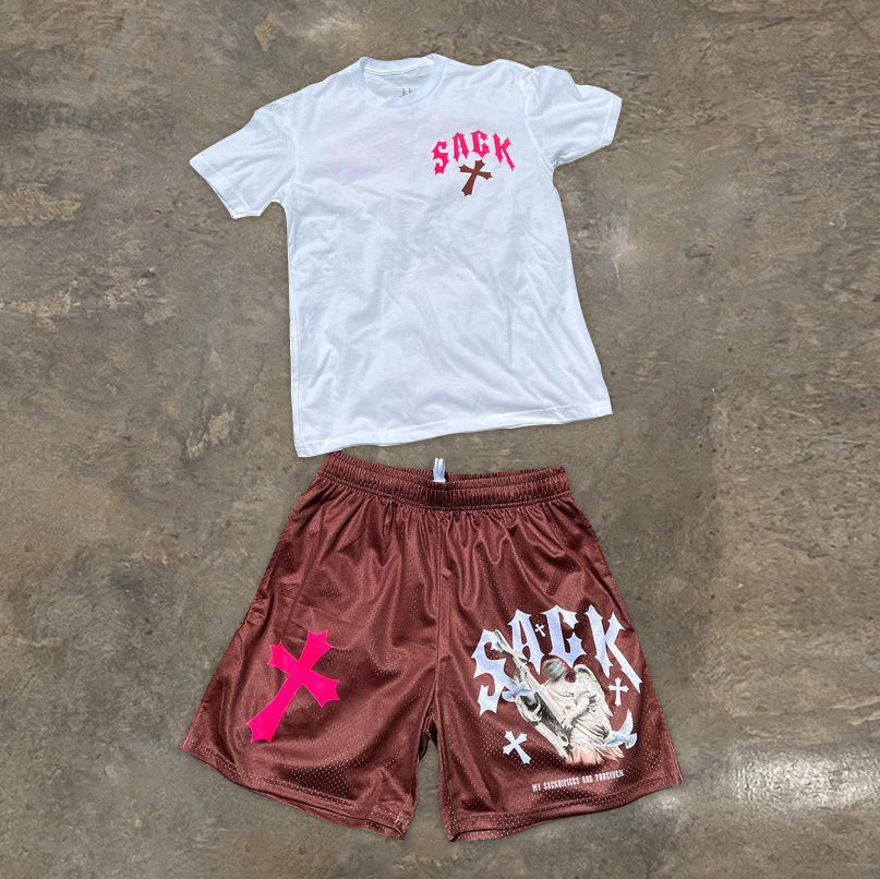 Fashionable personality street style cross print shorts set-Coordom