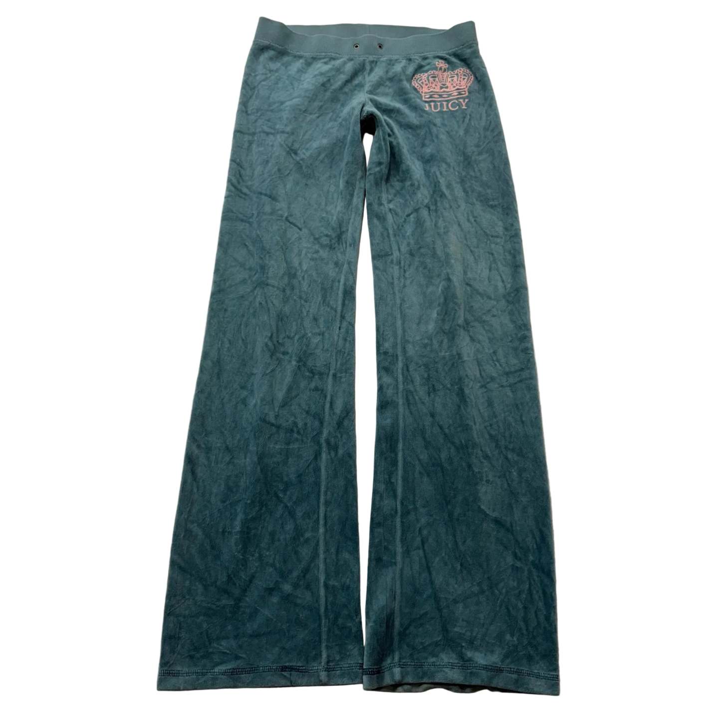 Juicy Couture Women's Winter Teal Velour Flared Track Pant Crown Logo Y2K Size P-Coordom