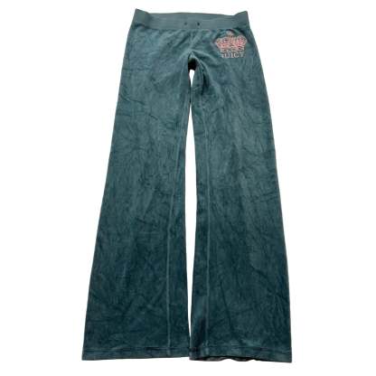 Juicy Couture Women's Winter Teal Velour Flared Track Pant Crown Logo Y2K Size P-Coordom