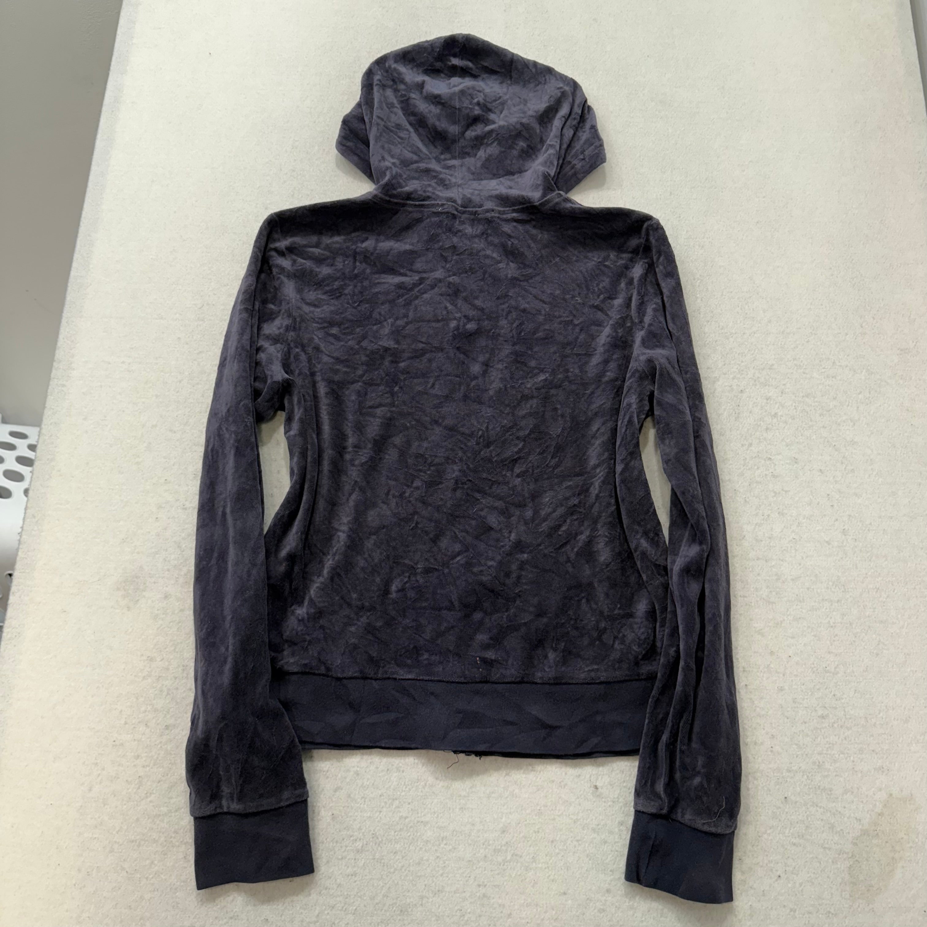 Juicy Couture Women's Deep Charcoal Velour Zip-Up Hoodie Loungwear Size M-Coordom