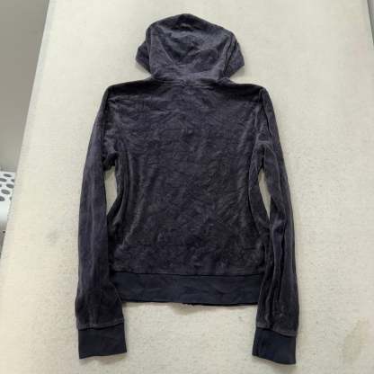 Juicy Couture Women's Deep Charcoal Velour Zip-Up Hoodie Loungwear Size M-Coordom