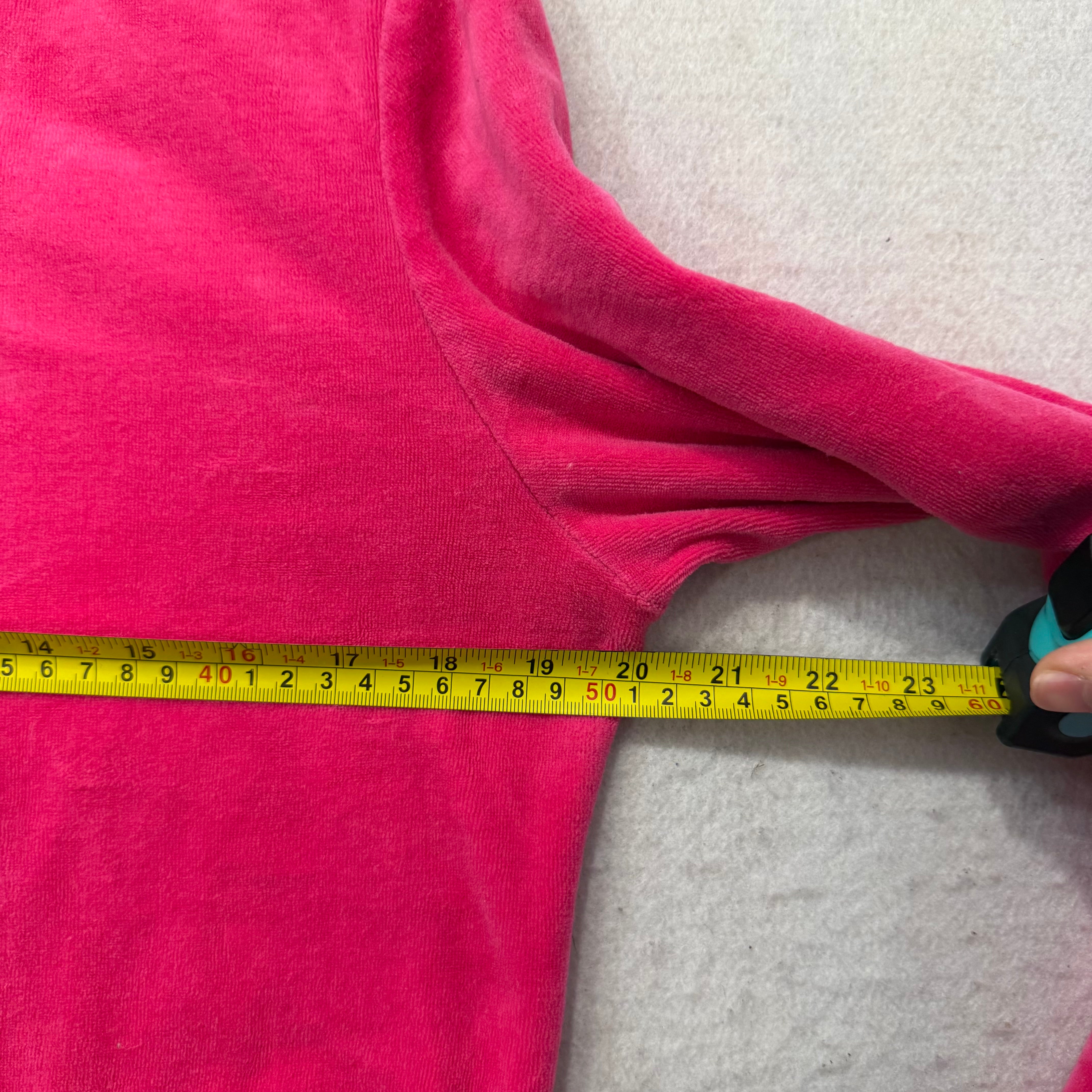 Vintage Juicy Couture Women's Hot Pink Velour Zip Up Hoodie Graphic Logo Size L-Coordom