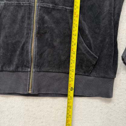 Juicy Couture Womens Black Velour Zip-Up Hoodie Gold Sequin Logo Spellout Size L-Coordom