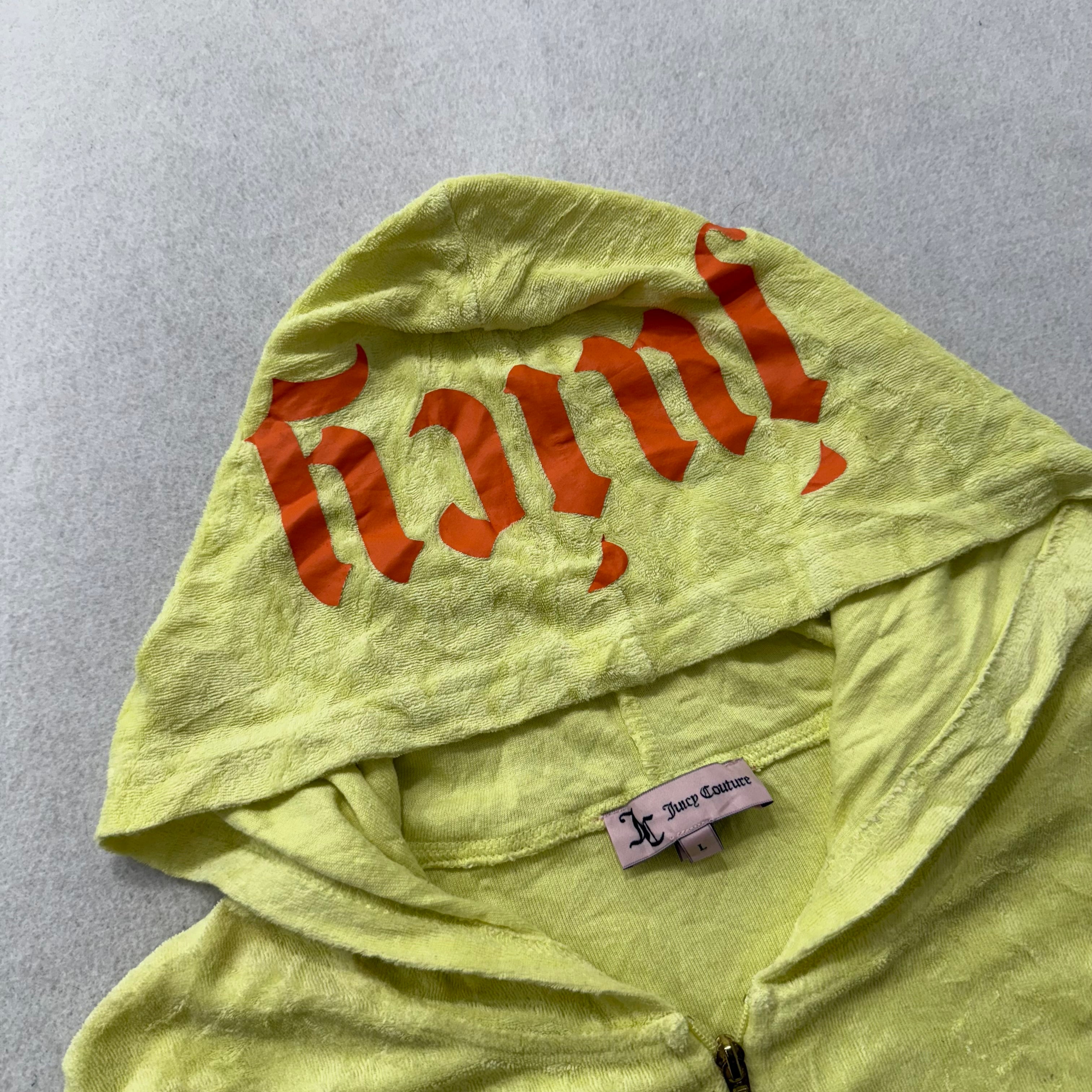 Juicy Couture Women's Yellow Terry Cloth Zip-Up Hoodie Long Sleeve Casual Size L-Coordom
