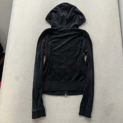 Juicy Couture Black Velour Tracksuit Set Zip Up Hoodie & Flared Pant Logo Size L-Coordom
