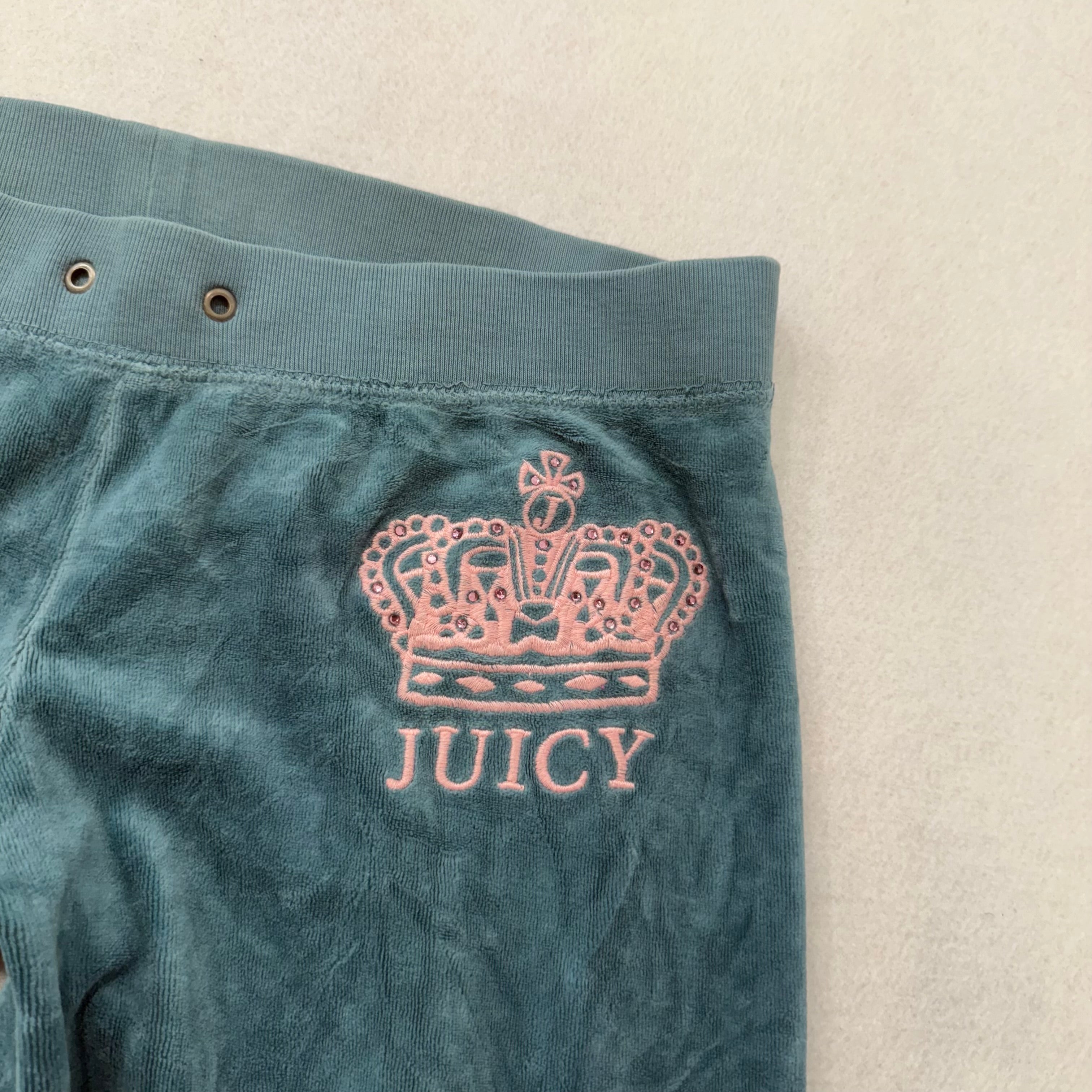Juicy Couture Women's Winter Teal Velour Flared Track Pant Crown Logo Y2K Size P-Coordom