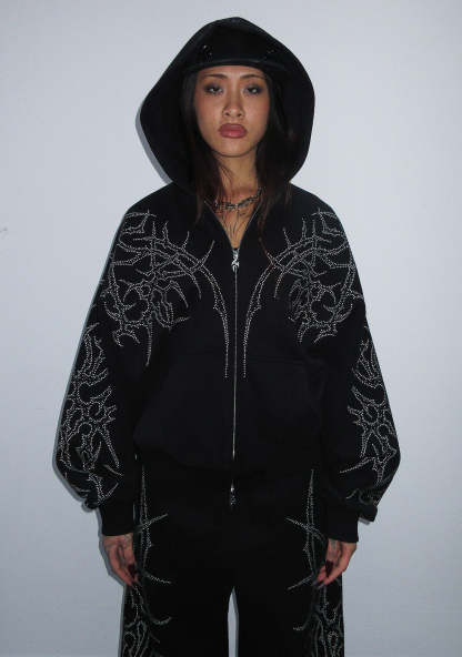 HAUNT STUDDED ZIP HOODIE BLACK-Coordom