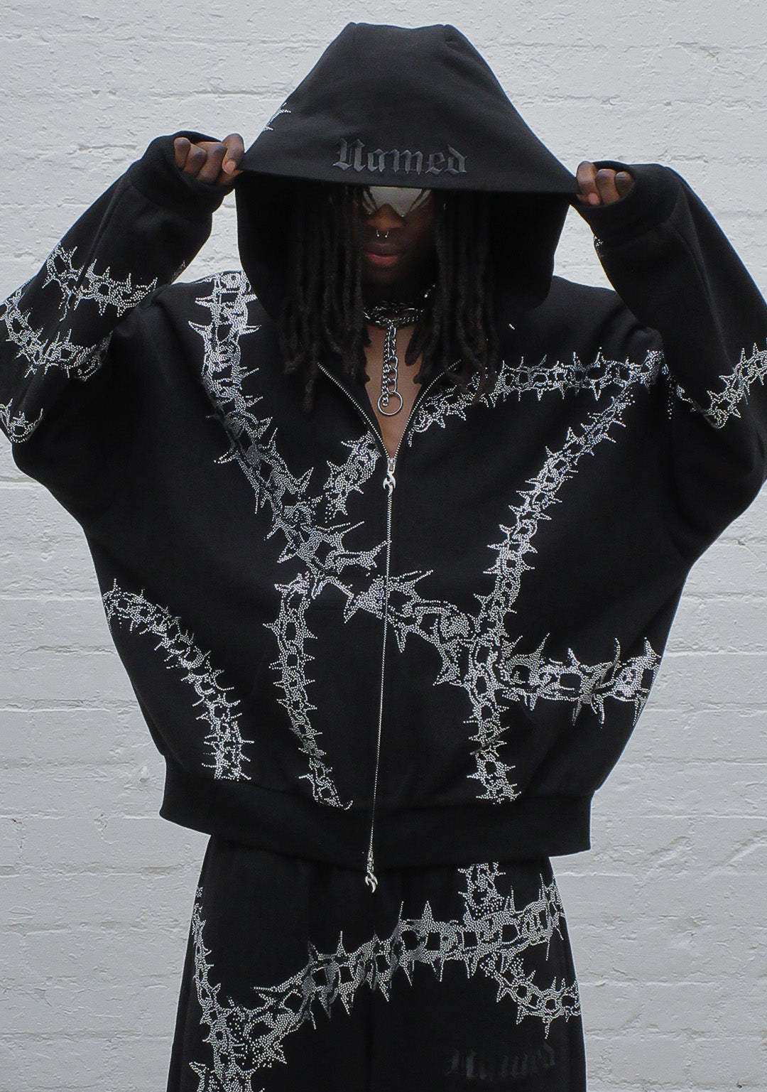  RHINESTONE ZIP HOODIE BLACK-Coordom