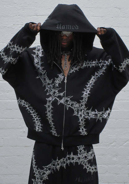  RHINESTONE ZIP HOODIE BLACK-Coordom