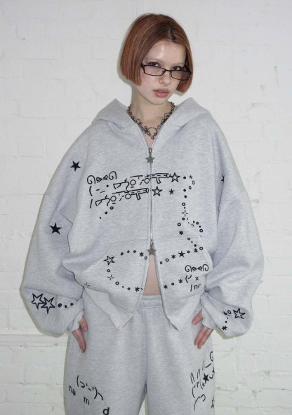 MALFUNCTION BUNNY ZIP HOODIE GREY MARL (DETACHABLE EARS)-Coordom