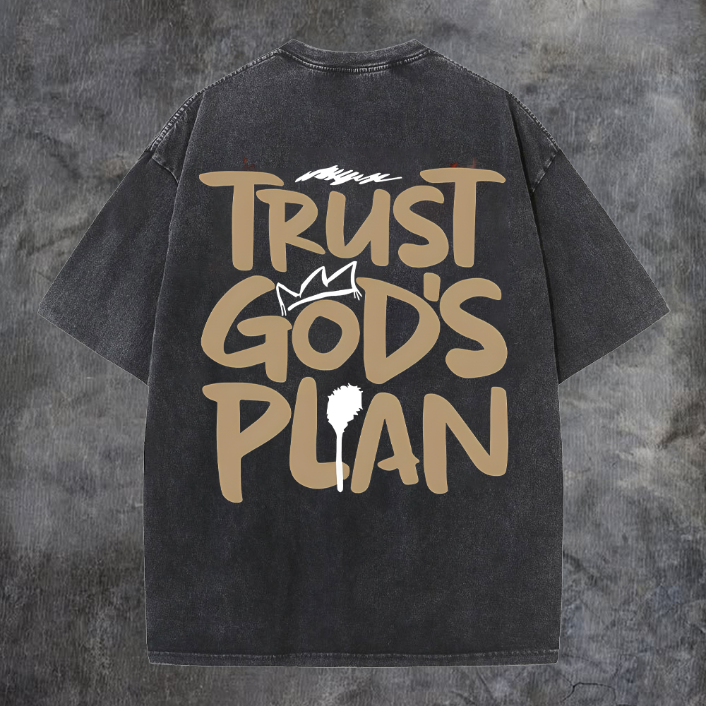 Trust God's Plan Printed Men's Washed T-Shirt-Coordom