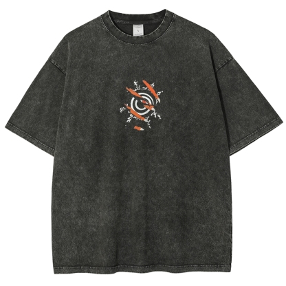 Naruto x Kurama Washed T-Shirt-Coordom