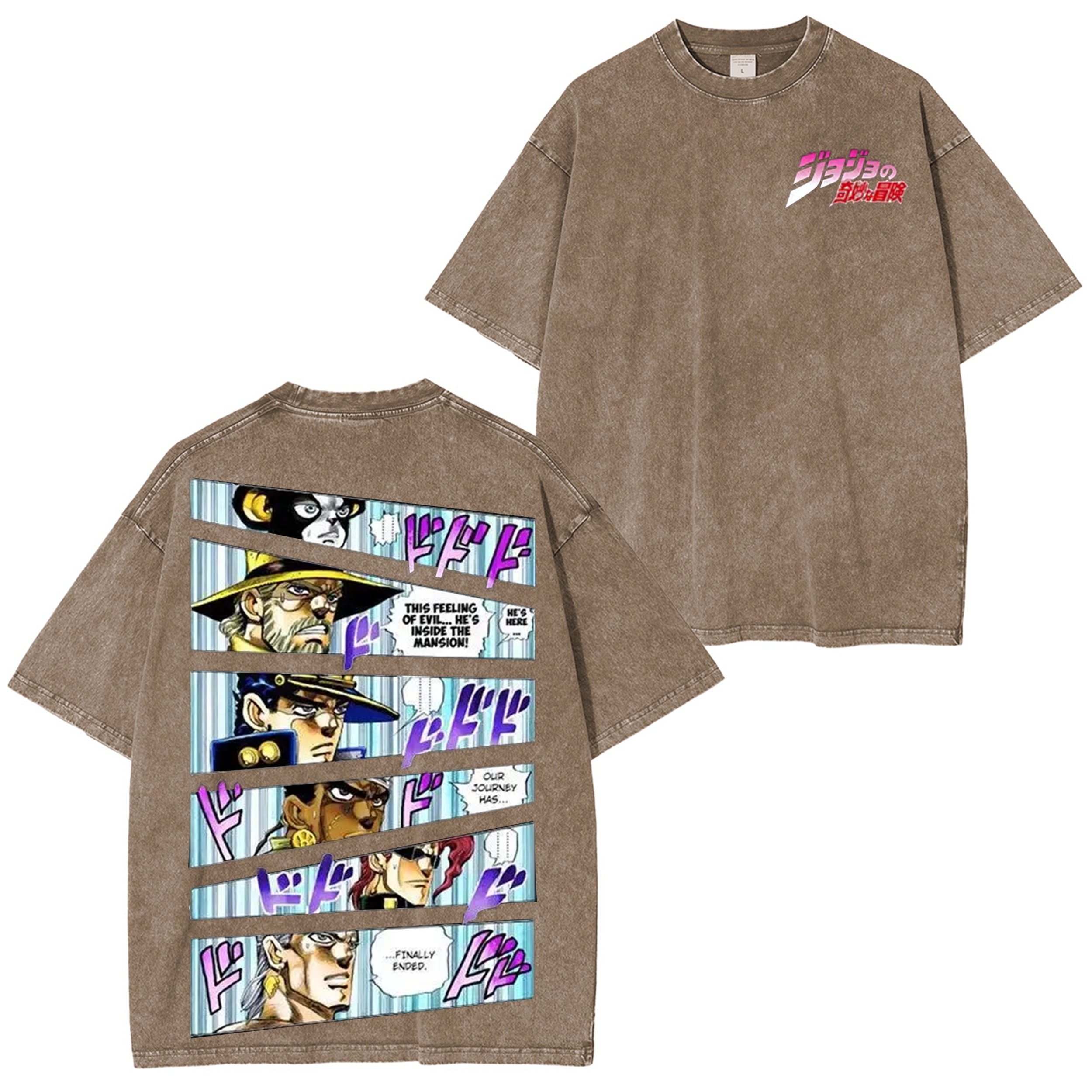 Japanese Anime Jojo Bizarre Adventure Vintage Unisex Washed T-Shirt-Coordom