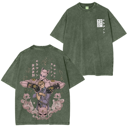 JoJo's Bizarre Adventure Kira Stand Graphic Vintage Unisex Washed T-Shirt-Coordom