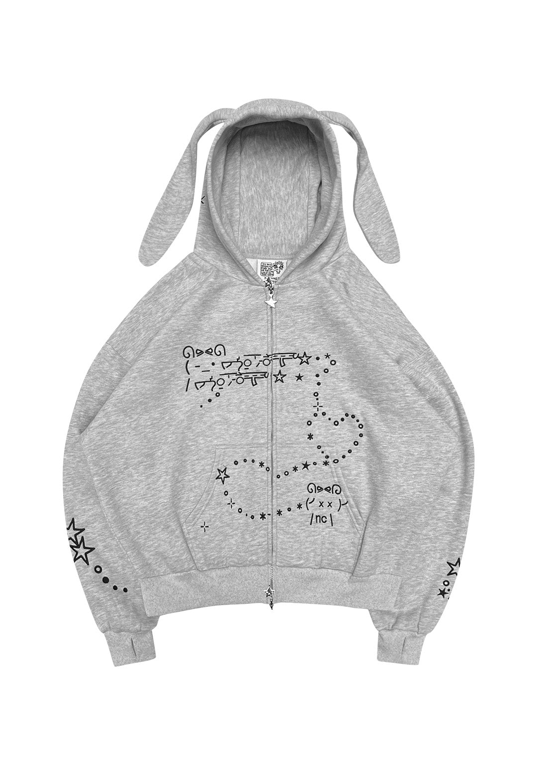 MALFUNCTION BUNNY ZIP HOODIE GREY MARL (DETACHABLE EARS)-Coordom