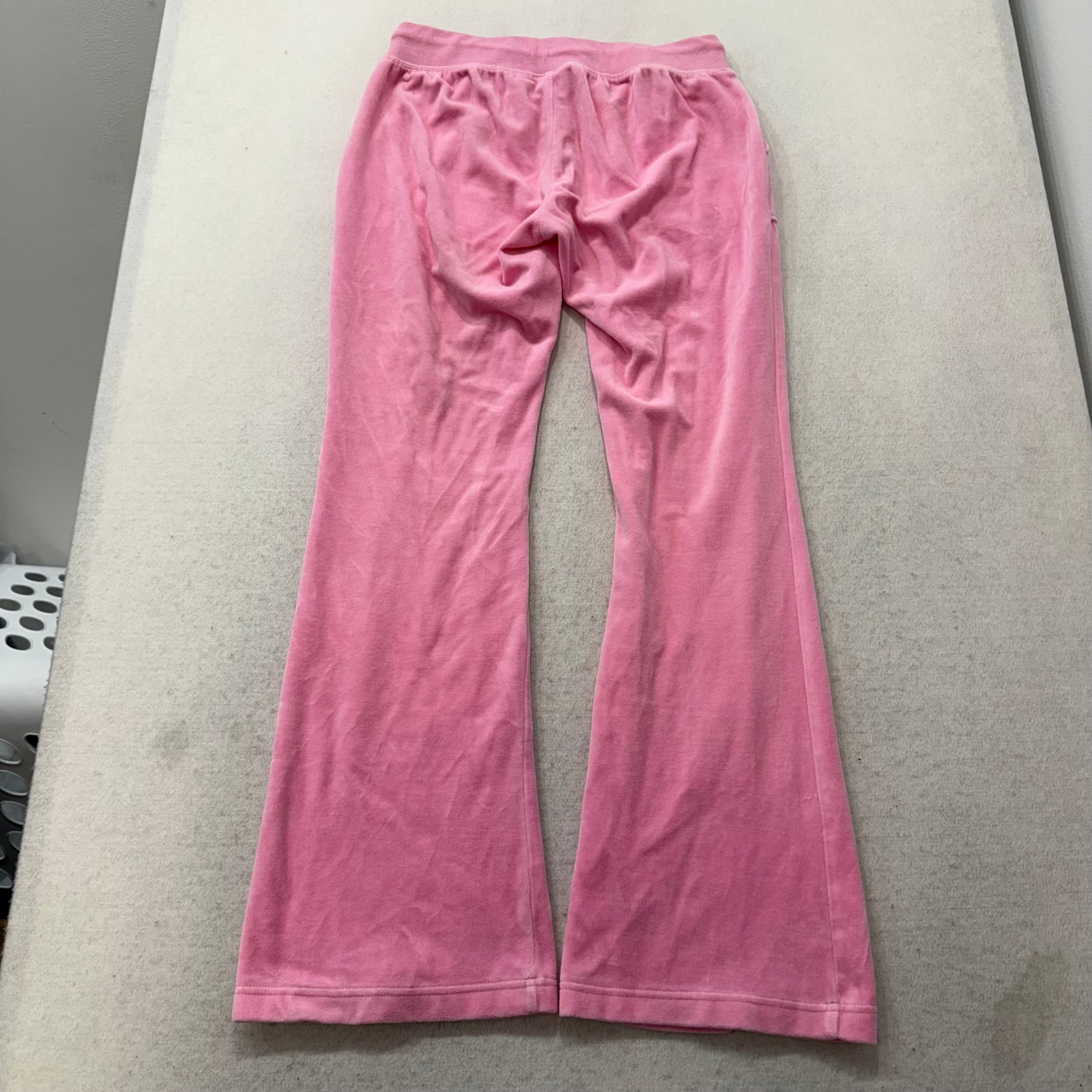 Juicy Couture Women's Pink Velour Flared Track Pants Pockets Drawstring Size M-Coordom