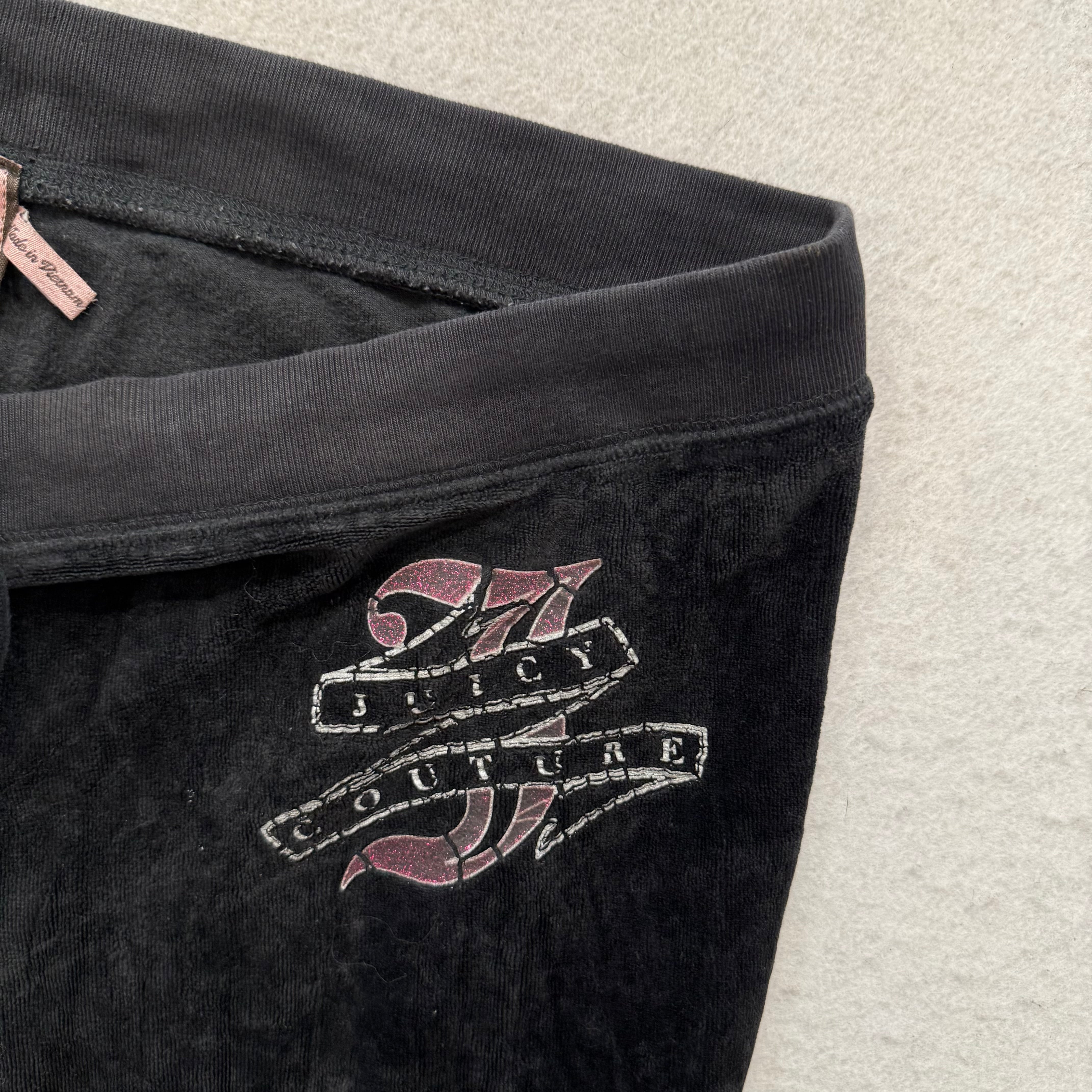 Juicy Couture Black Velour Tracksuit Set Zip Up Hoodie & Flared Pant Logo Size L-Coordom