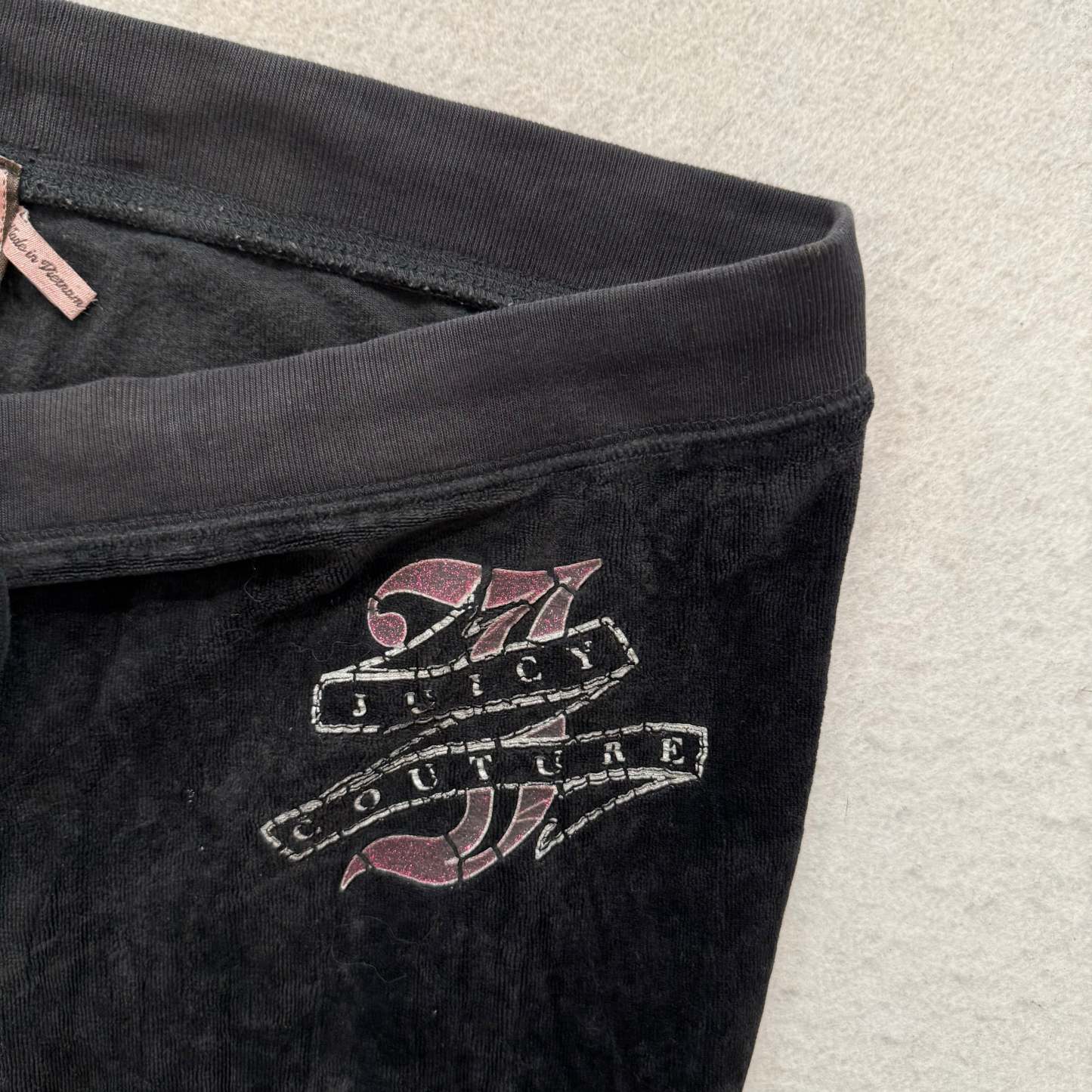 Juicy Couture Black Velour Tracksuit Set Zip Up Hoodie & Flared Pant Logo Size L-Coordom
