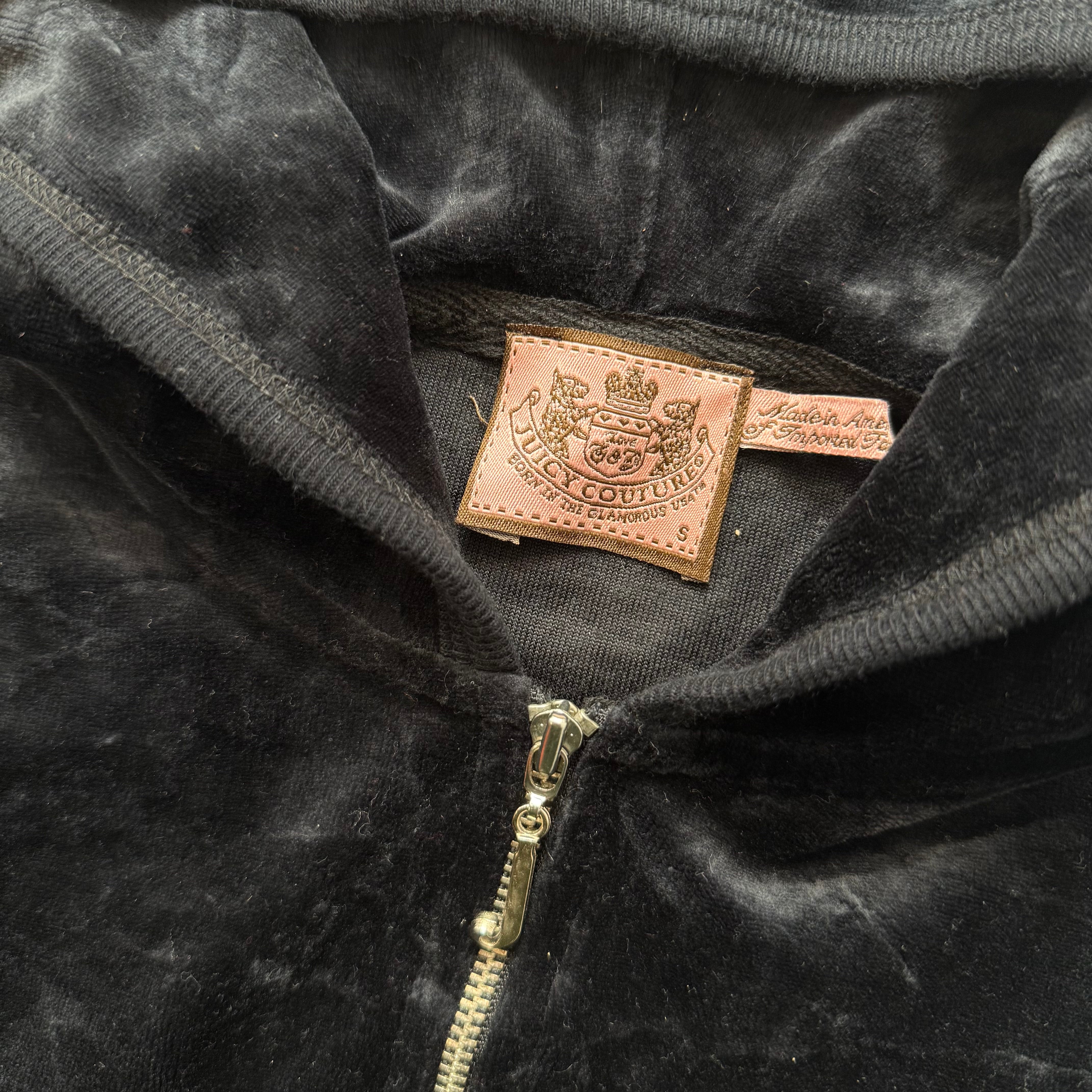 Juicy Couture Women's Black Tracksuit Set Zip Up Hoodie & Flared Pant Y2k Size S-Coordom