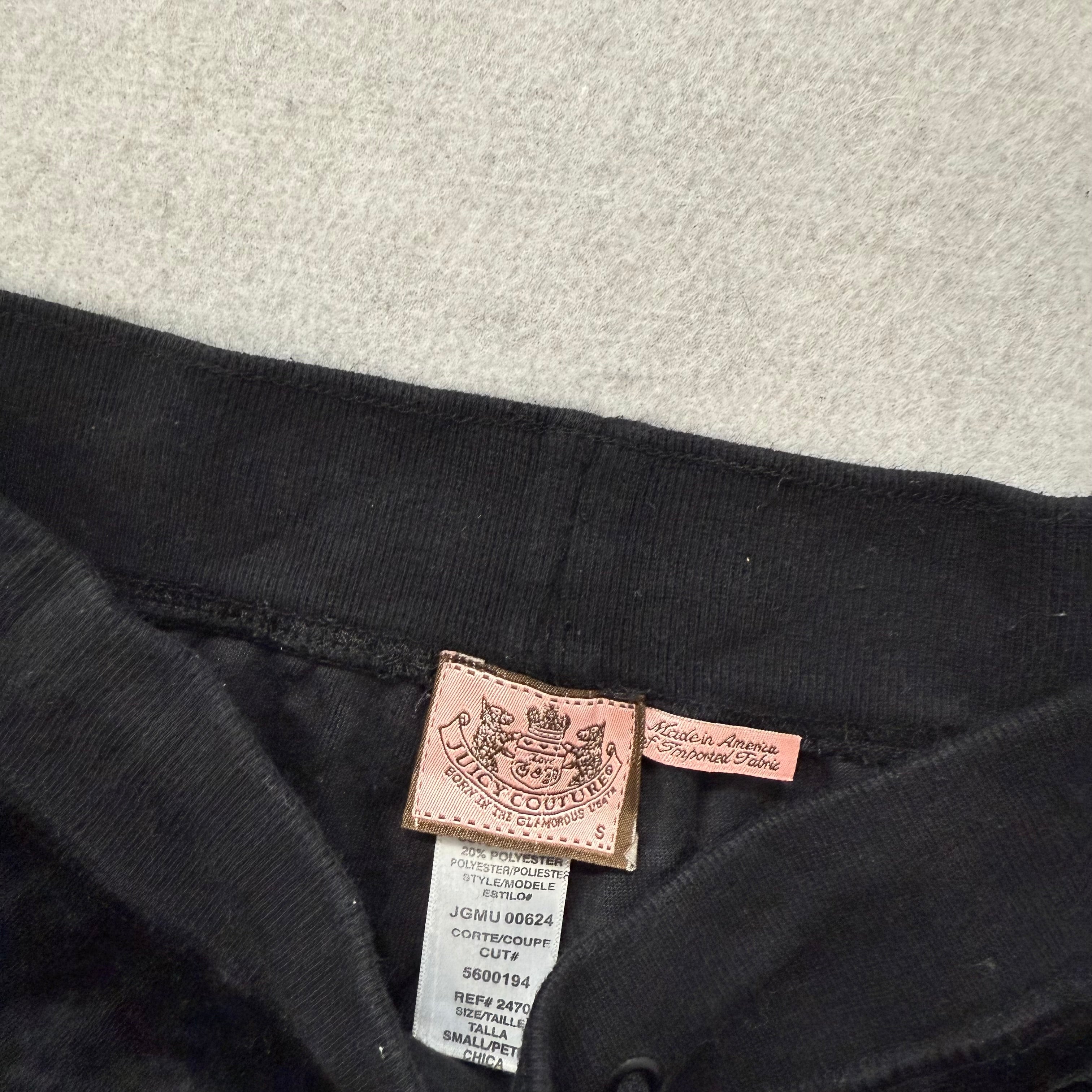 Vintage Juicy Couture Women's Black Velour Flare Track Pants Drawstring Size S-Coordom