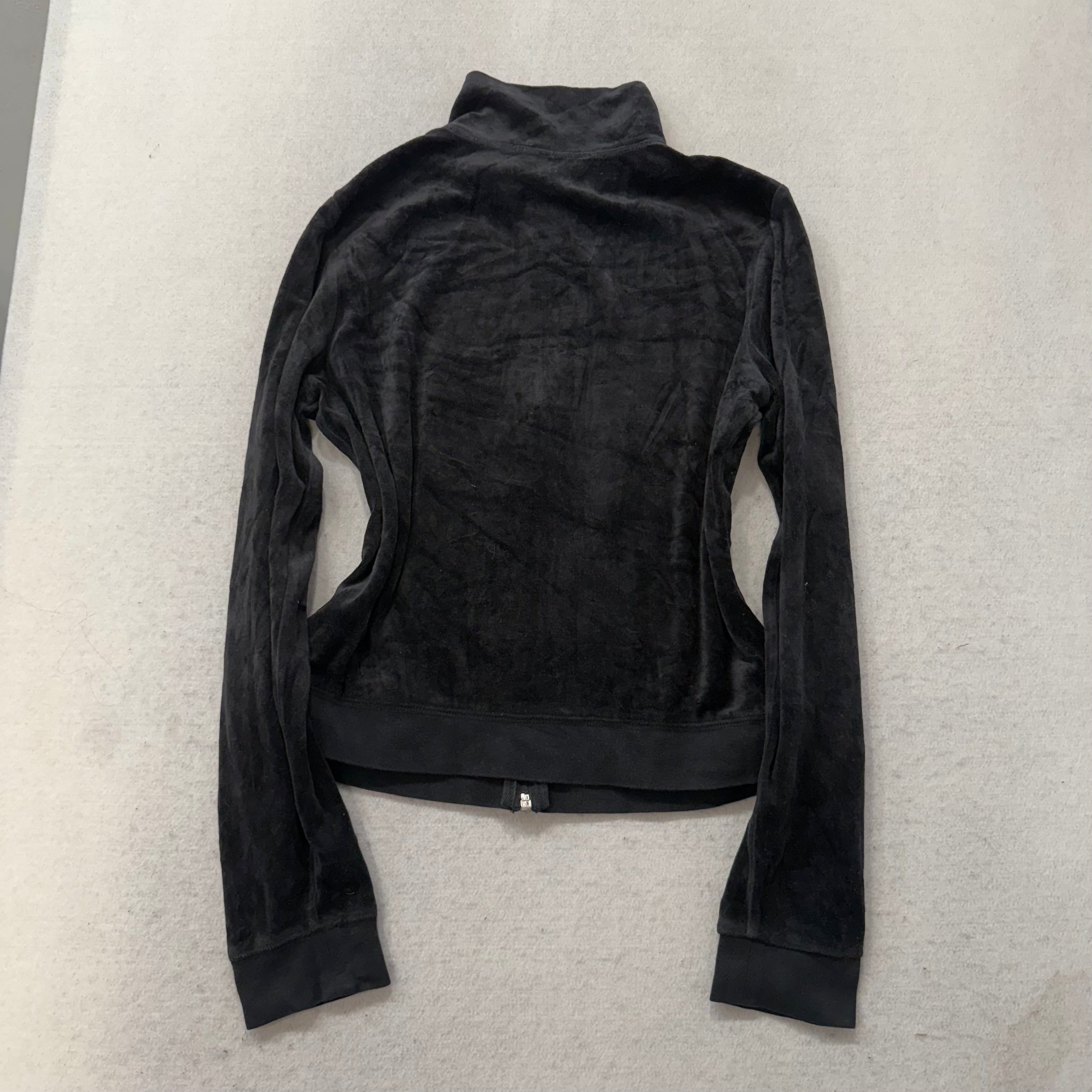 Juicy Couture Black Velour Tracksuit Set Zip Up Jacket & Flared Pants Y2K Size L-Coordom