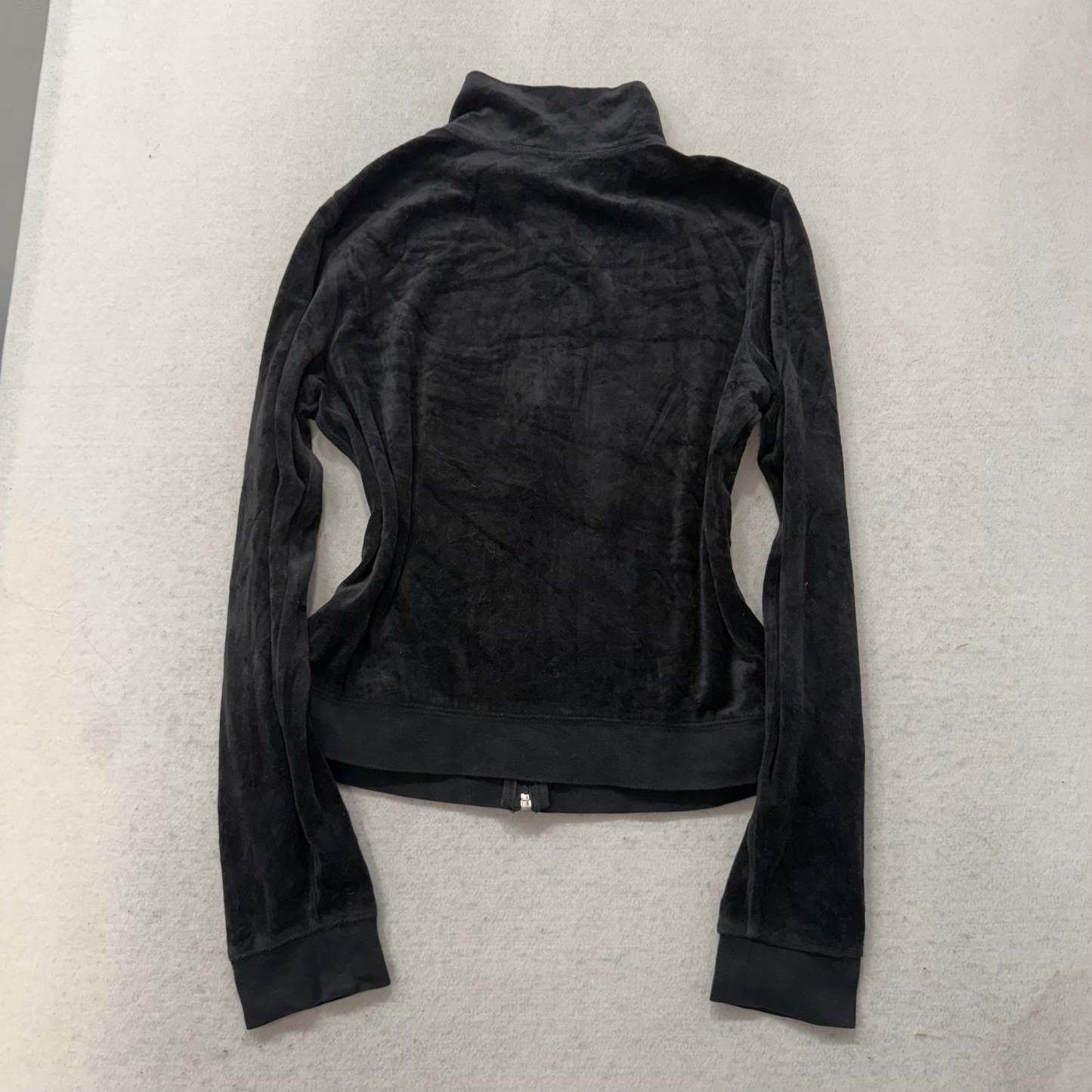 Juicy Couture Black Velour Tracksuit Set Zip Up Jacket & Flared Pants Y2K Size L-Coordom