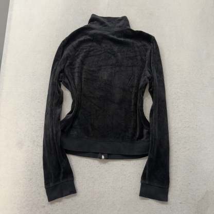 Juicy Couture Black Velour Tracksuit Set Zip Up Jacket & Flared Pants Y2K Size L-Coordom