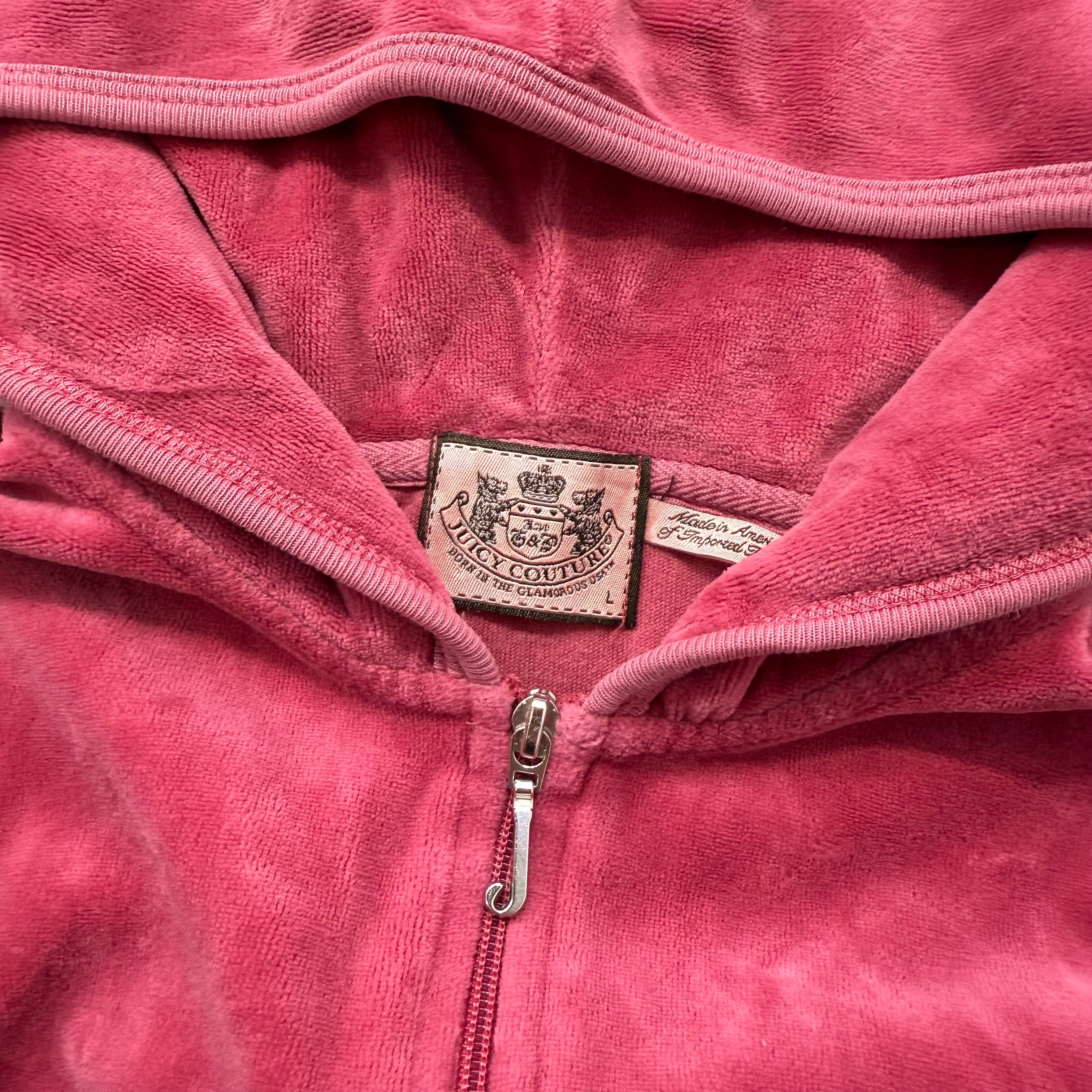 Juicy Couture Deep Rose Velour Tracksuit Set Zip Up Hoodie & Flared Pant Size M-Coordom