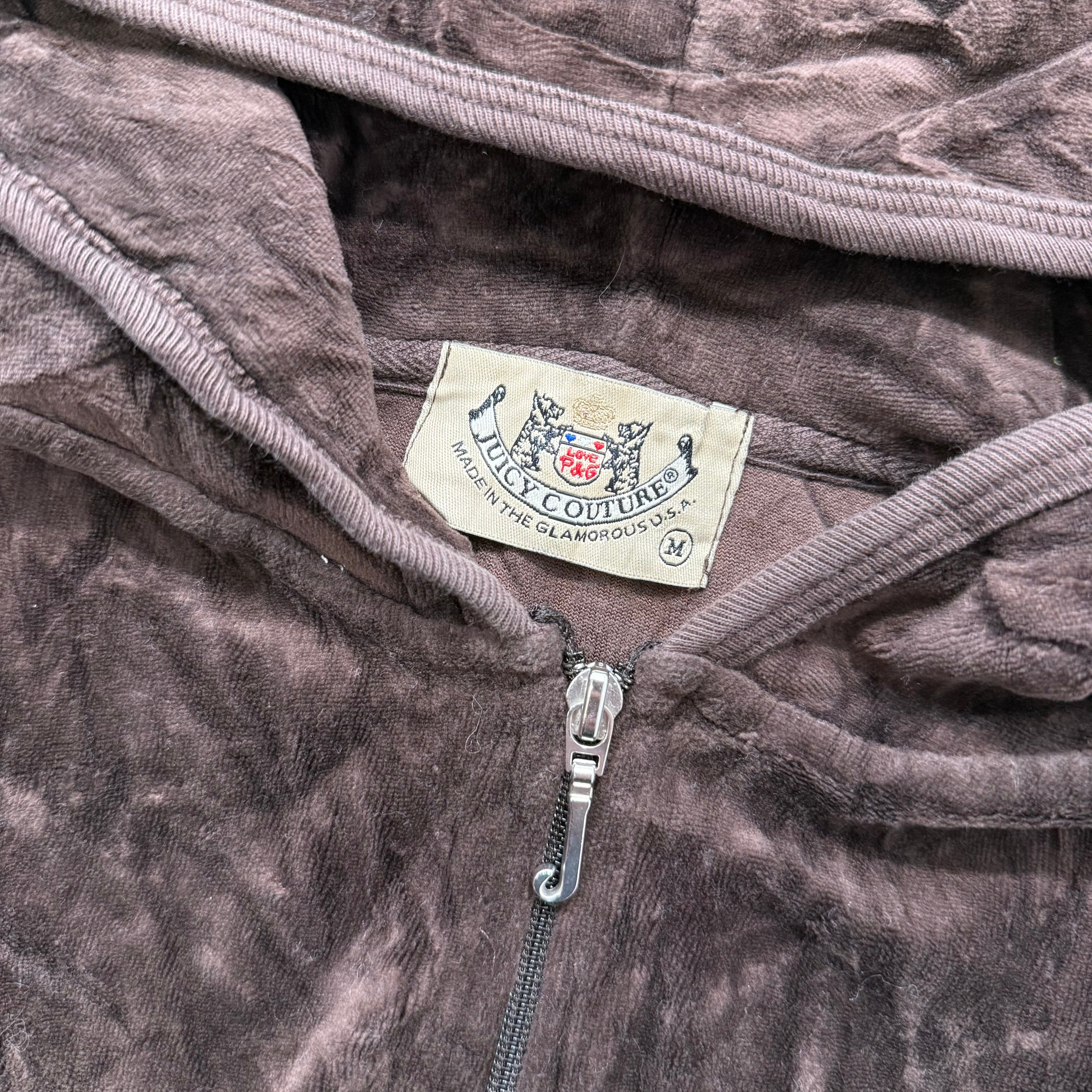 2003 Vintage Juicy Couture Scottie Dogs Womens Brown Velour Zip-Up Hoodie Size M-Coordom
