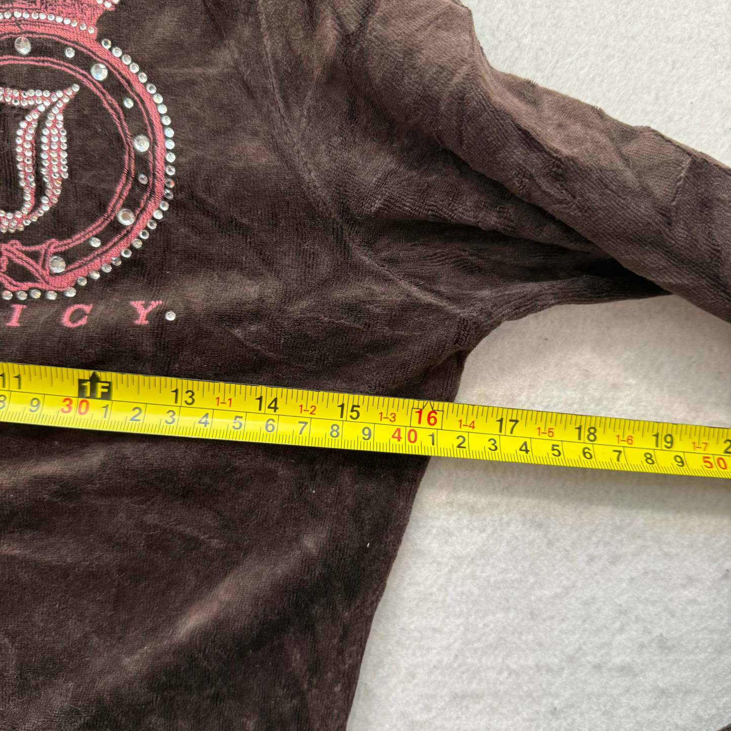 Vintage Juicy Couture Women's Brown Velour Zip Up Hoodie Rhinestones Logo Size S-Coordom