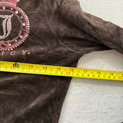 Vintage Juicy Couture Women's Brown Velour Zip Up Hoodie Rhinestones Logo Size S-Coordom