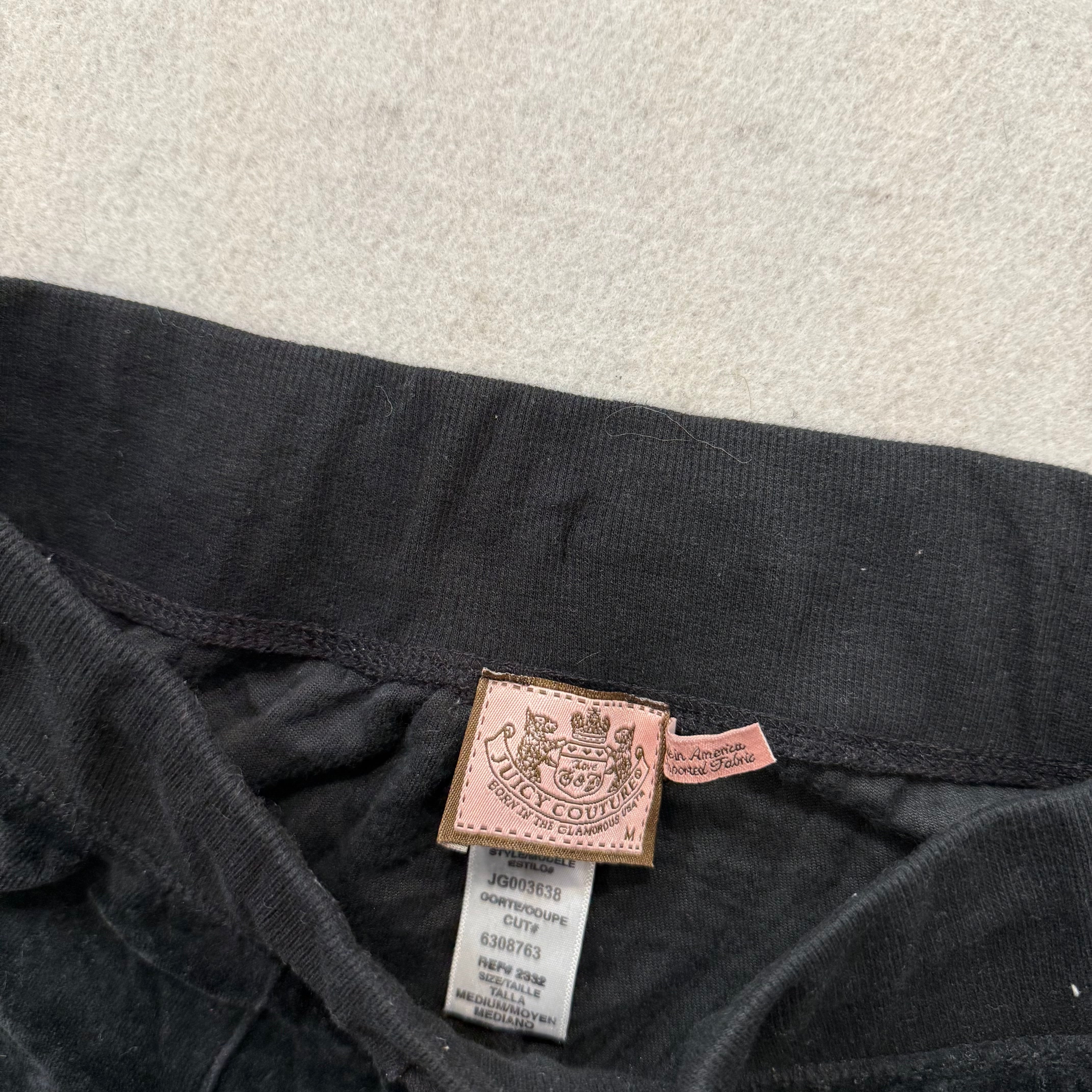 Juicy Couture Black Velour Tracksuit Set Zip Up Hoodie & Flared Pants Y2K Size M-Coordom