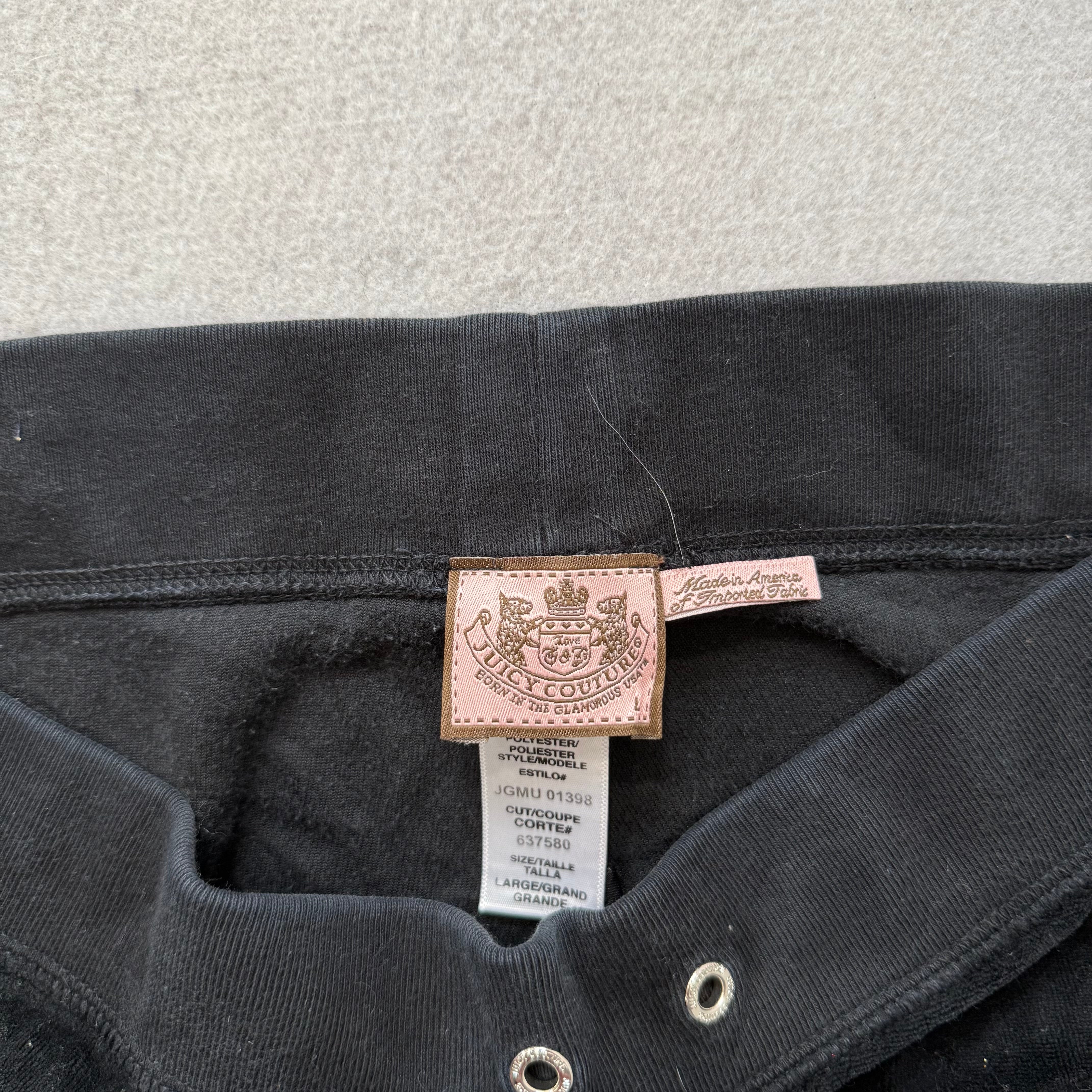 Vintage Juicy Couture Women's Black Velour Flared Track Pants Crown Logo Size L-Coordom