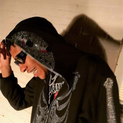 Rhinestone Skull Sweatshirt-Coordom