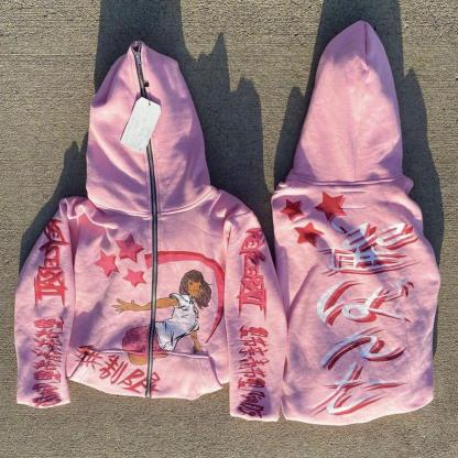 Fashion street style personality zipper hoodie-Coordom