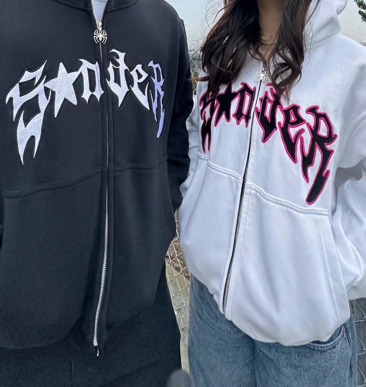 Fun Spider Eyes Lettering Zip Hood Hoodie-Coordom