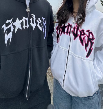 Fun Spider Eyes Lettering Zip Hood Hoodie-Coordom